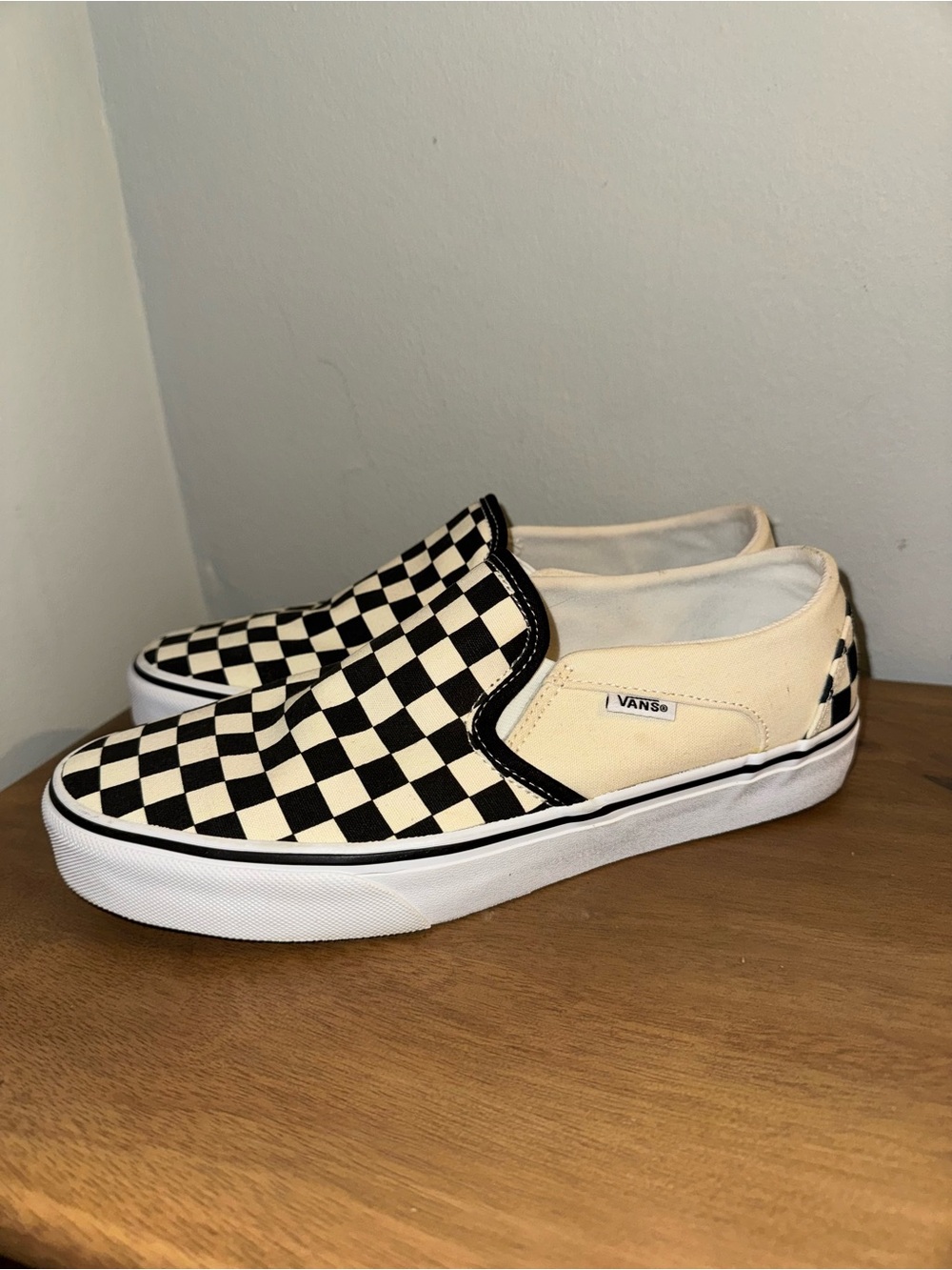 Vans Checkerboard Slip-On in Black and Beige - Picture 2 of 6